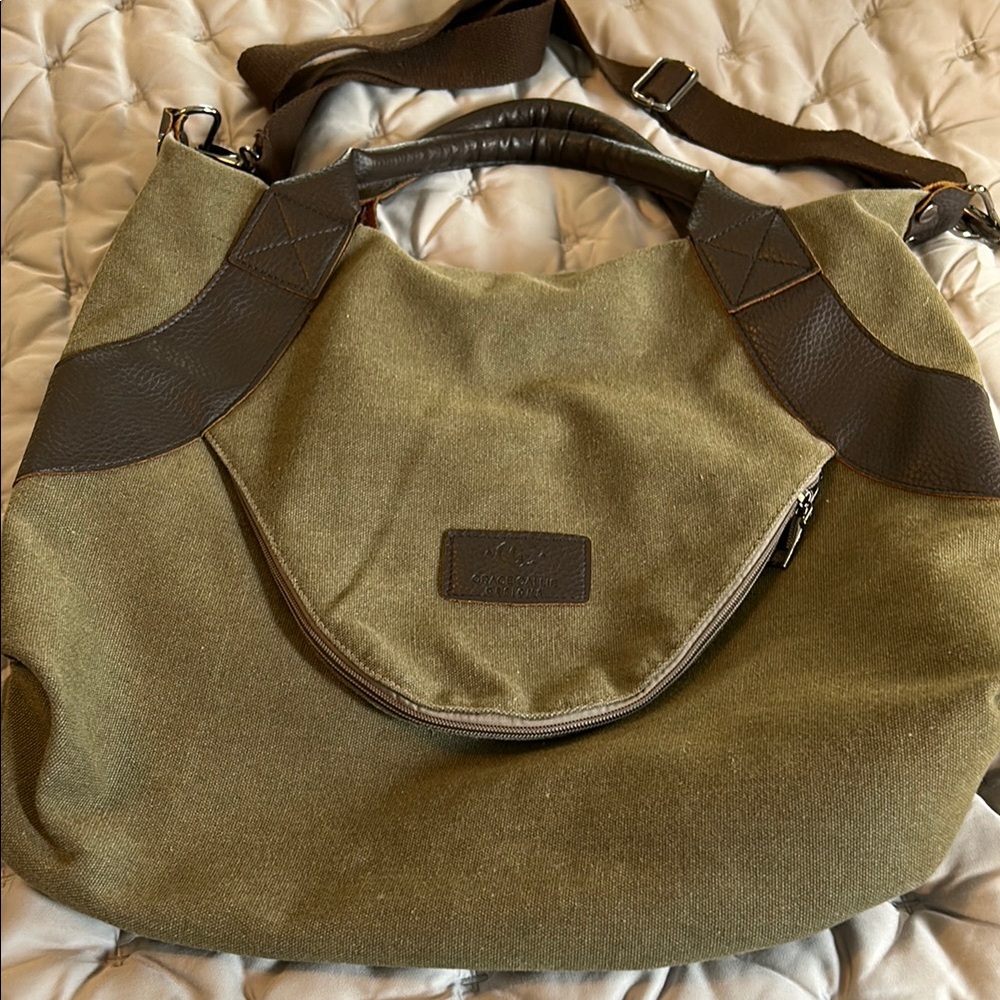 Grace Callie Olive Green and Brown Canvas Tote Bag
